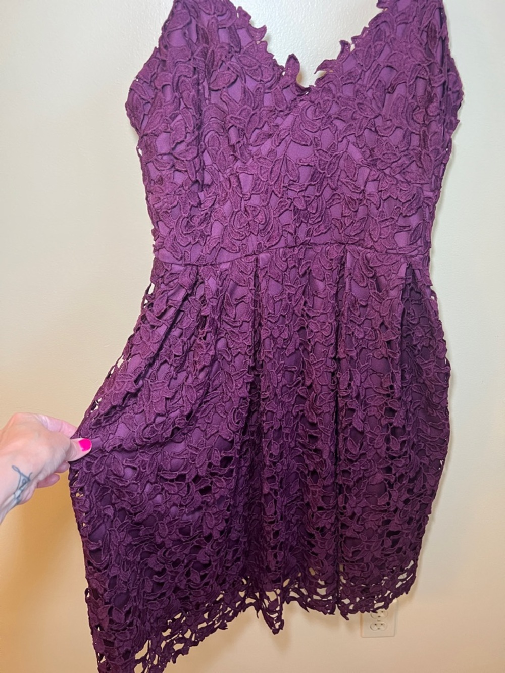 Love…ady Purple Floral Lace Fit & Flare Dress Medium Spaghetti Strap - Picture 8 of 10